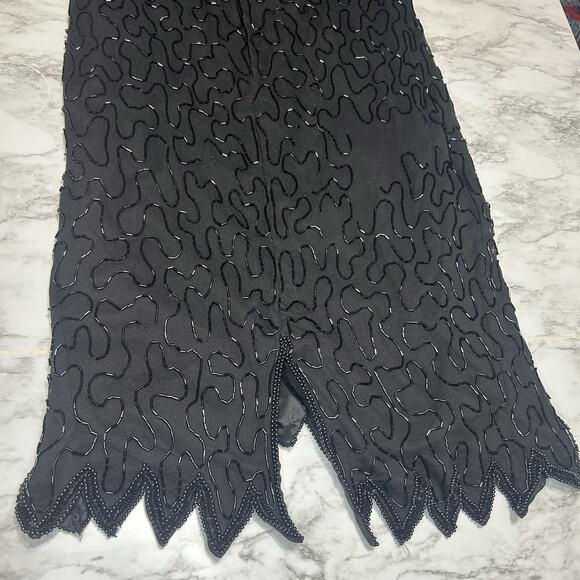 Vintage Laurence Kazar Silk Dress 2XL Black Beaded Sequin Elegant Formal Holiday - Picture 15 of 16